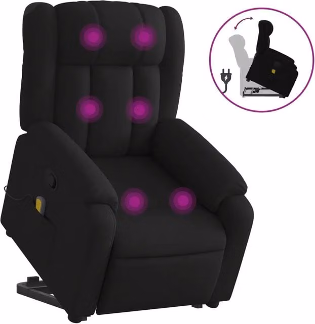 Poltrona Alzapersona Massaggiante | Sedia Relax Reclinabile Nera in Tessuto
