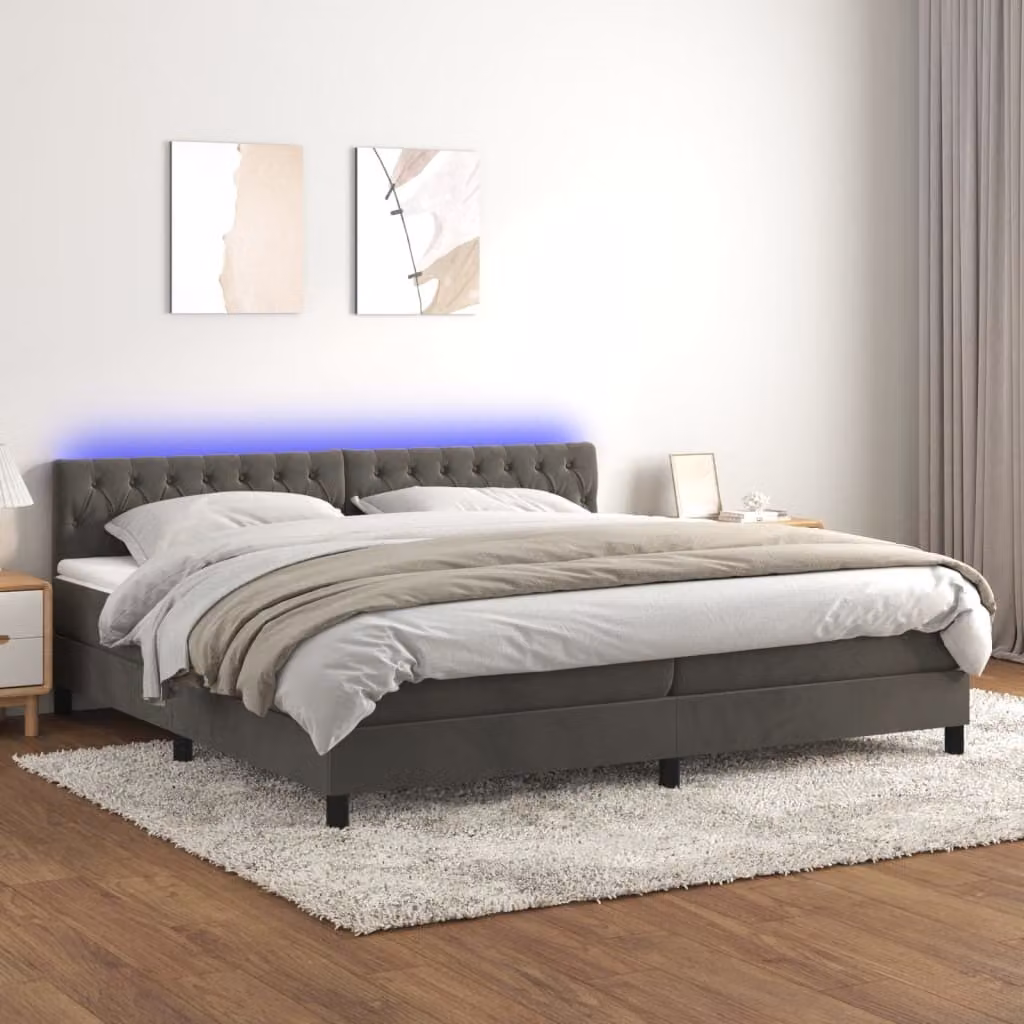 Maison Exclusive - Letto a Molle con Materasso e LED Grigio Scuro 200x200 cm