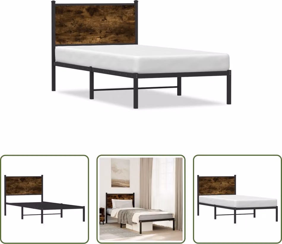 The Living Store Struttura letto con testata in metallo rovere fumé 80x200 cm