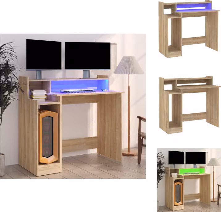 vidaXL Scrivania con LED rovere Sonoma 97x45x90 cm materiale a base di legno - Scrivanie