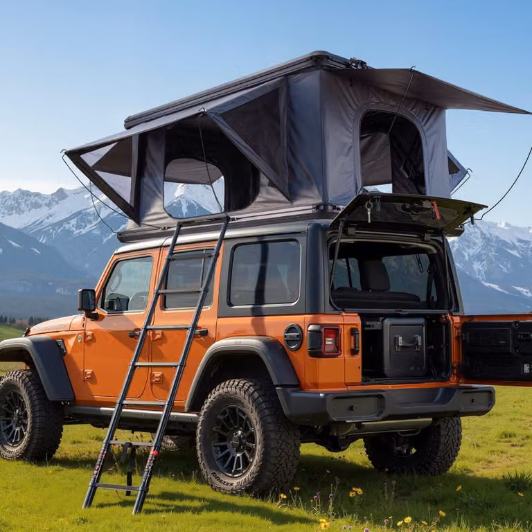 Tenda da tetto per auto - Scocca rigida in alluminio - Per 2-3 persone - Luce LED in 3 colori - Con 2 finestre - Impermeabile e antivento - Dimensioni 212 x 132 x 95 cm - Per SUV e pick-up