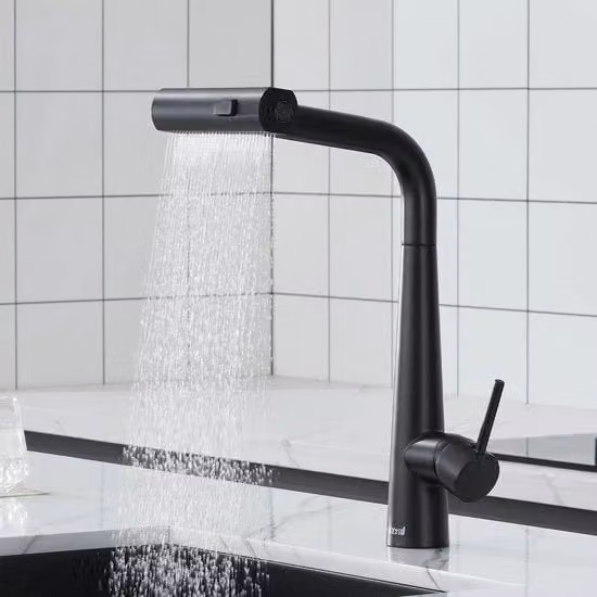Cranio da Cucina Nero, Cranio da Cucina con Sprezzatore Estensibile, Cranio da Cucina a Alta Pressione con 3 Sprezzatori, 360° Rotativo, Cranio da Cucina a Manopola Singola con Materiale in Acciaio Inossidabile