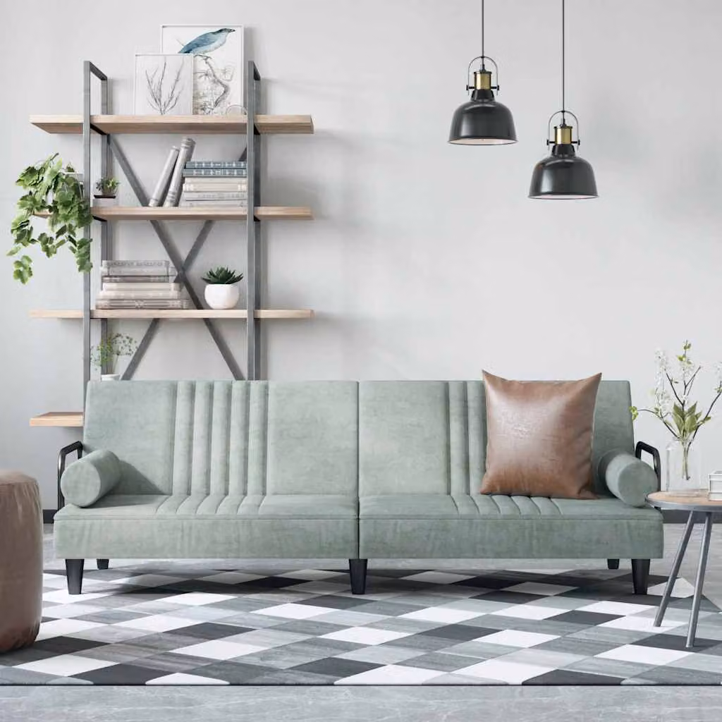 vidaXL Divano Letto Click-Clack Moderno in Velluto Grigio con Cuscini e Poggiatesta Regolabile L/P/H: 205 x 90 x 70 cm