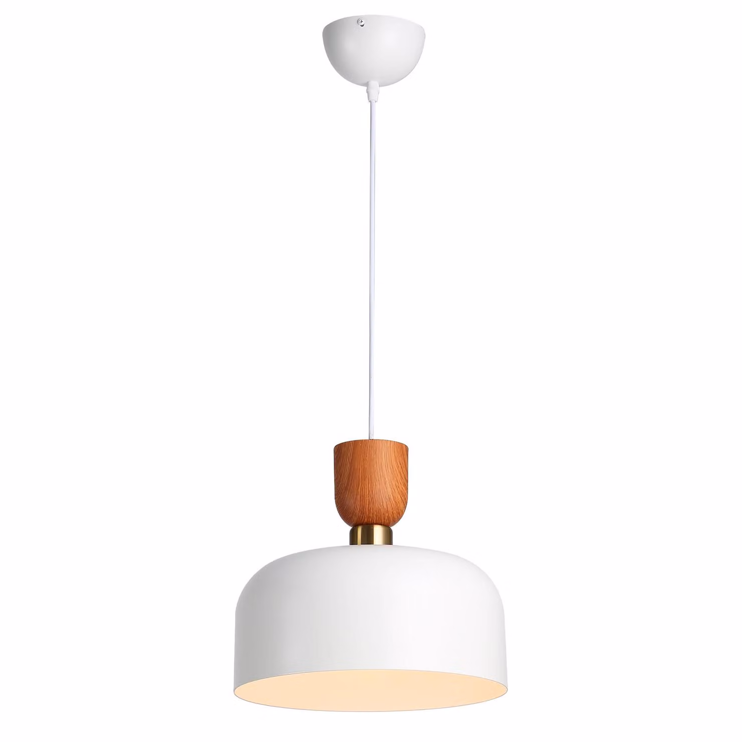 Moderna lampada a sospensione nordica 30 cm - Metallo bianco con effetto legno, regolabile in altezza, presa E27, cucina o sala da pranzo