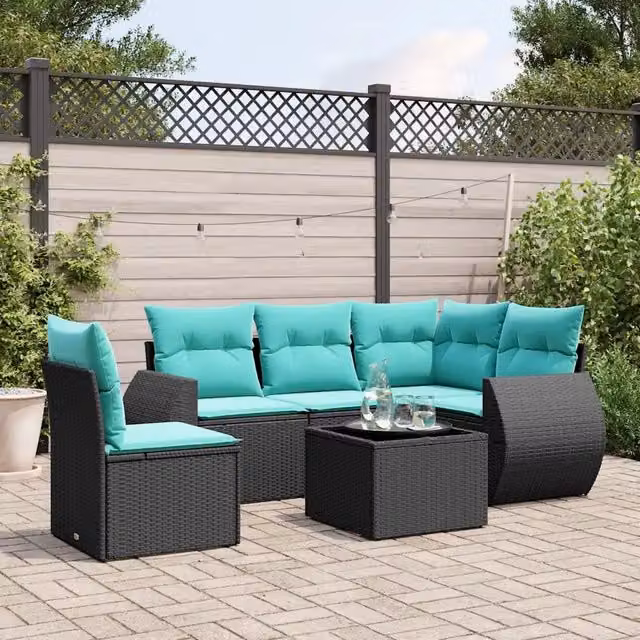 Set Divani da Giardino 6 pz con Cuscini Nero in Polyrattan 3221376