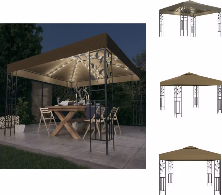 vidaXL Padiglione con luci LED 3x3 m Taupe - Padiglioni e tende per feste