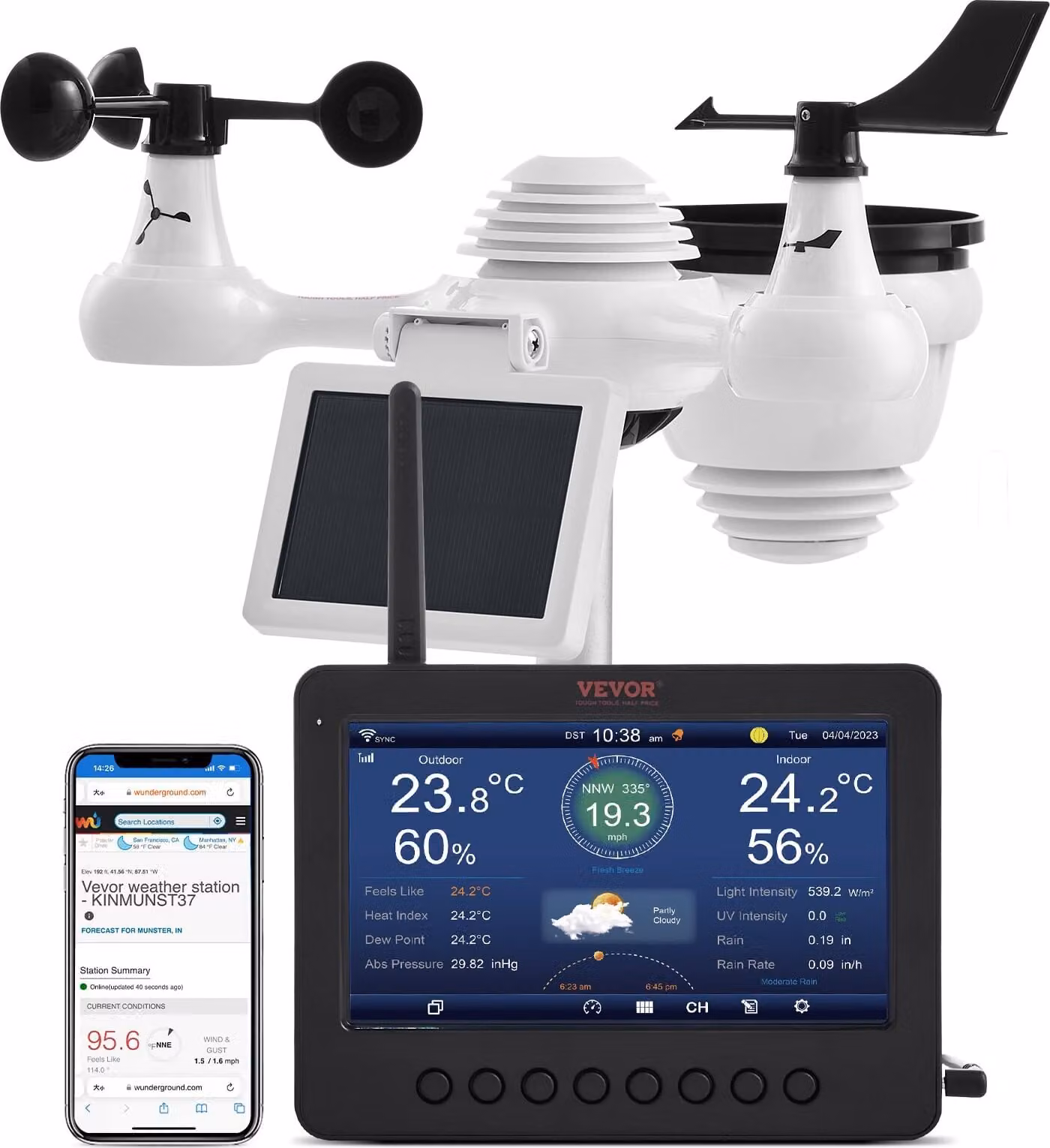 stazione meteo WLAN 7 in 1 Display TFT da 186 mm Sensore wireless per esterni IPX6