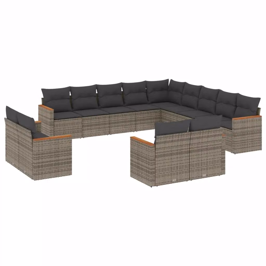 Set di divani da giardino VIDAXL in polyrattan grigio con cuscini, design moderno a forma di U, 13 pezzi – 2
