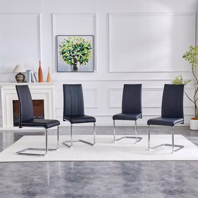 Sedia da pranzo ergonomica con seduta confortevole e struttura stabile per sala da pranzo cucina e ufficio in PU nero