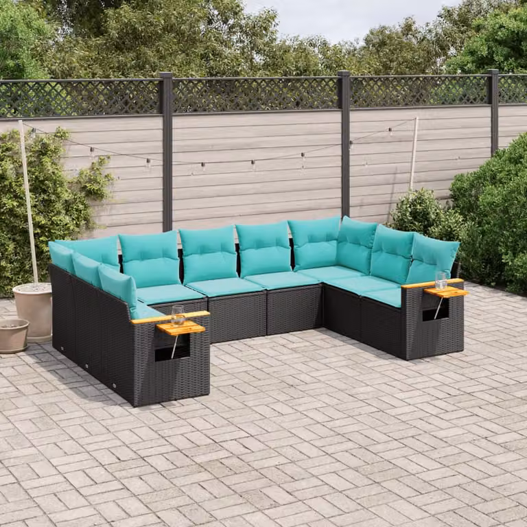 vidaXL Set Divani da Giardino 9 pz a Forma a U in Polyrattan con Cuscini e Tavolino da Esterno