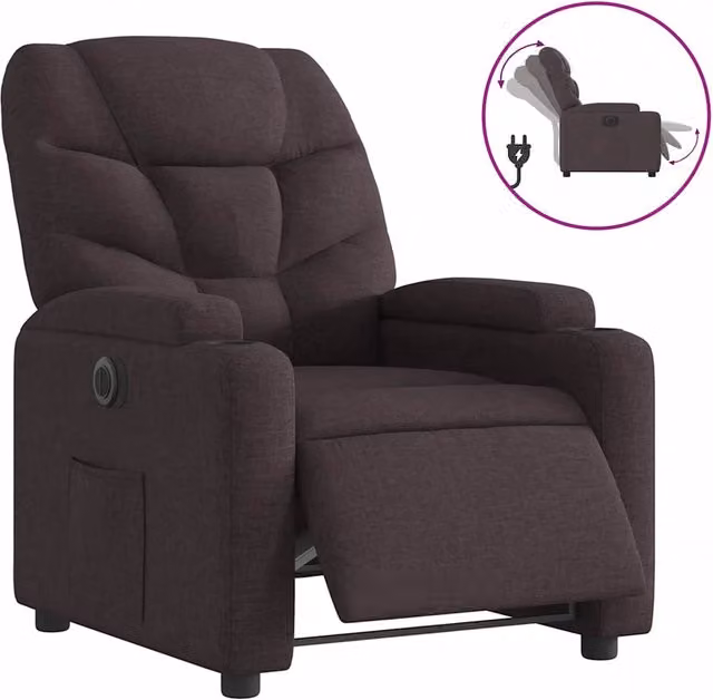 Poltrona | Sedia Relax Elettrica Reclinabile Marrone Scuro in Tessuto