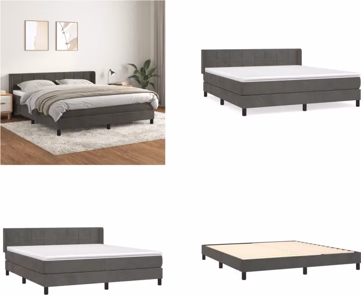 vidaXL Letto a molle con materasso grigio scuro 180x200 cm in velluto - Letto a molle - Boxspringbetten - Bett - Schlafzimmermöbel