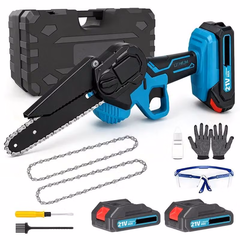 Mini motosega – Seghetto elettrico a batteria da 15 cm – Senza fili – 2 batterie – Ideale per potare alberi – Per tagliare legna da ardere – Modello D