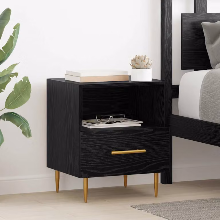 vidaXL Comodino Moderno Nero in MDF e Metallo L 40 cm, P 35 cm, H 47,5 cm
