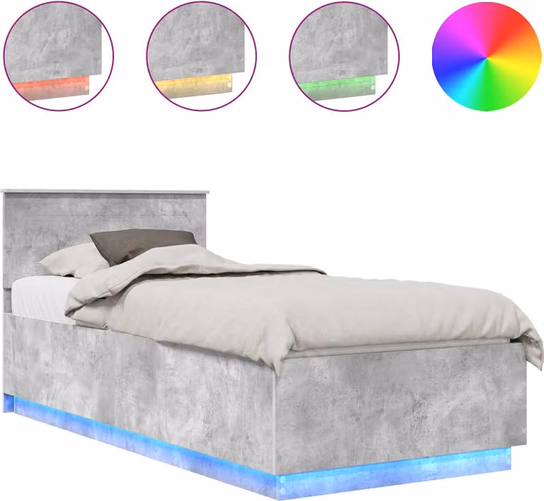Struttura del letto con strisce LED Grigio cemento 100 x 200 cm