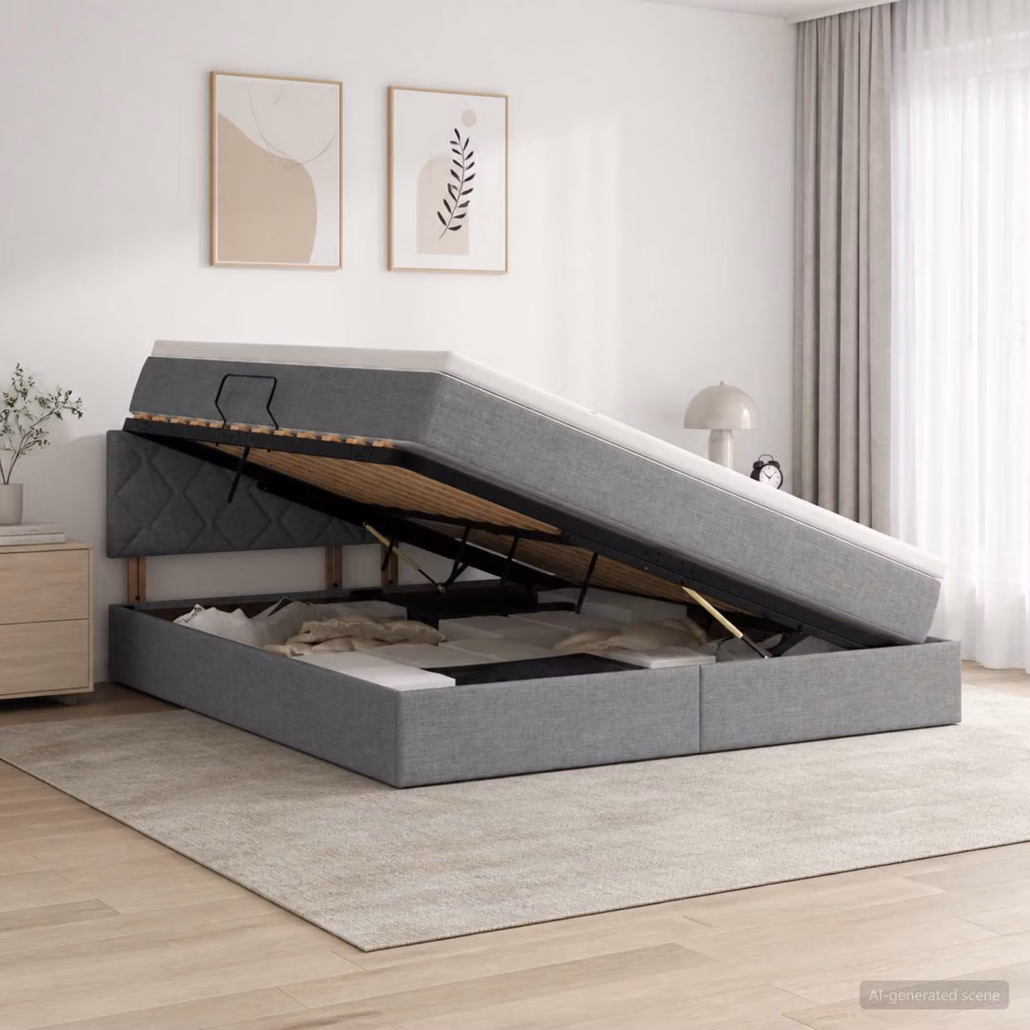 vidaXL Letto con contenitore e materasso ibrido Grigio e Bianco L: 160 cm, P: 200 cm, H: 78 cm