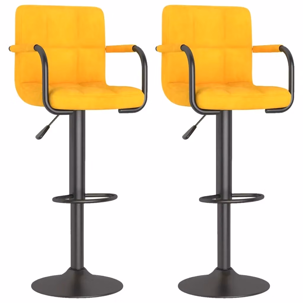 Set di 2 sgabelli da bar vidaXL in velluto giallo con base girevole a 360 gradi – 2