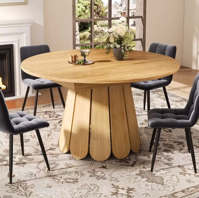Tavolo da pranzo allungabile rotondo 118-158 cm in MDF, legno naturale