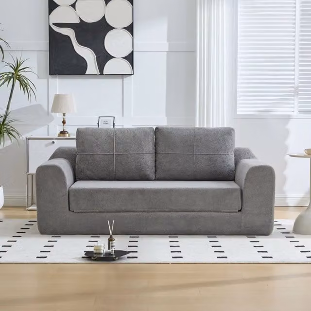 Desviae Divano letto da pavimento 2 in 1 pieghevole in velluto Mido grigio scuro per soggiorno e piccoli spazi senza montaggio