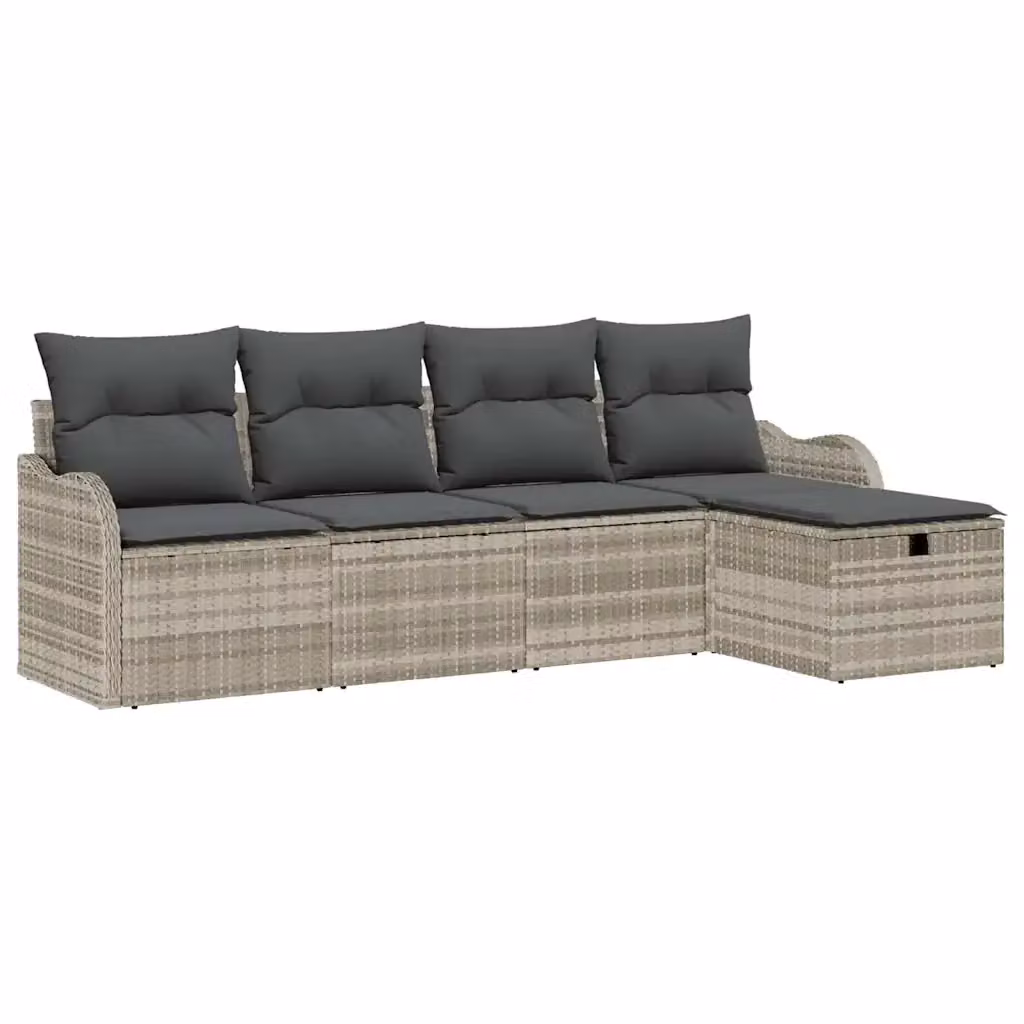 Set Divano da Giardino a L vidaXL in Poly Rattan con Cuscini e Ottoman, Grigio – 2