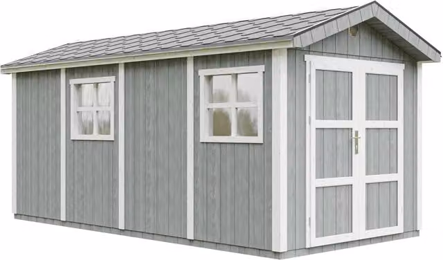 Casetta da giardino in legno Timbela M915C-CAVERN STEEL colore grigio, superficie 11,47 m², H 252 x L 250 x P 530 cm