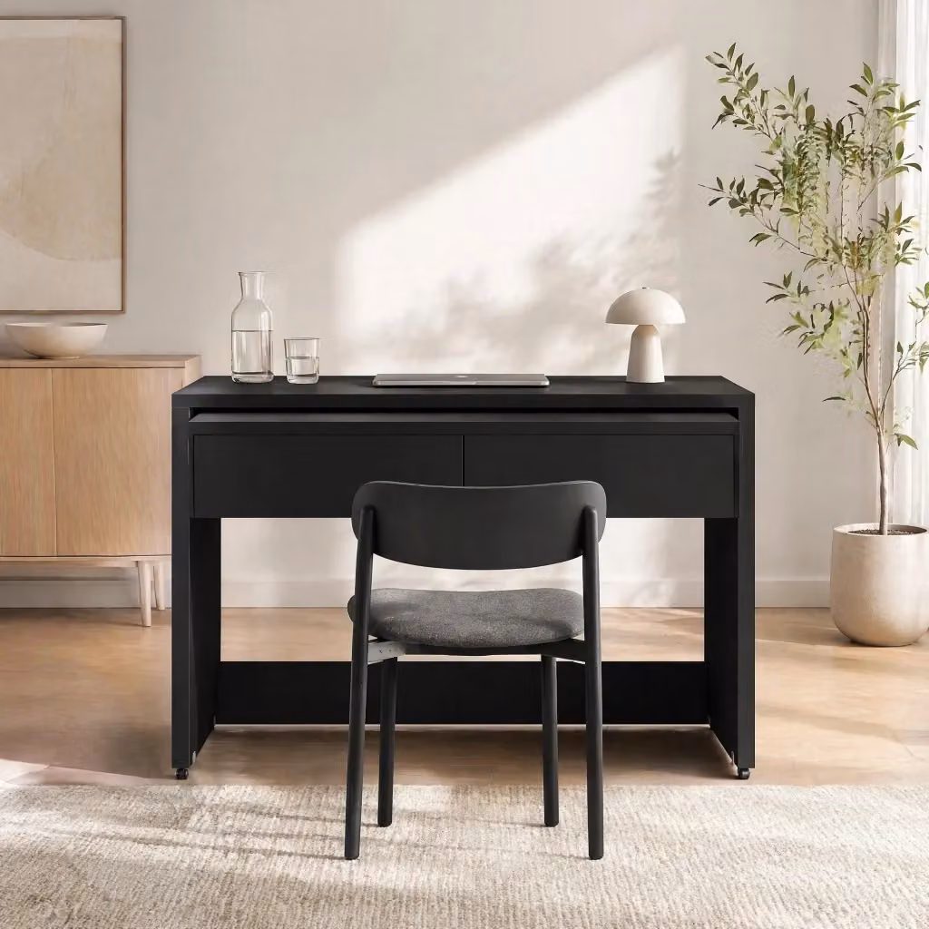Scrivania 2 in 1 REDOM nera in MDF con meccanismo di sollevamento L: 110 cm, P: 40 cm, H: 78 cm – 2