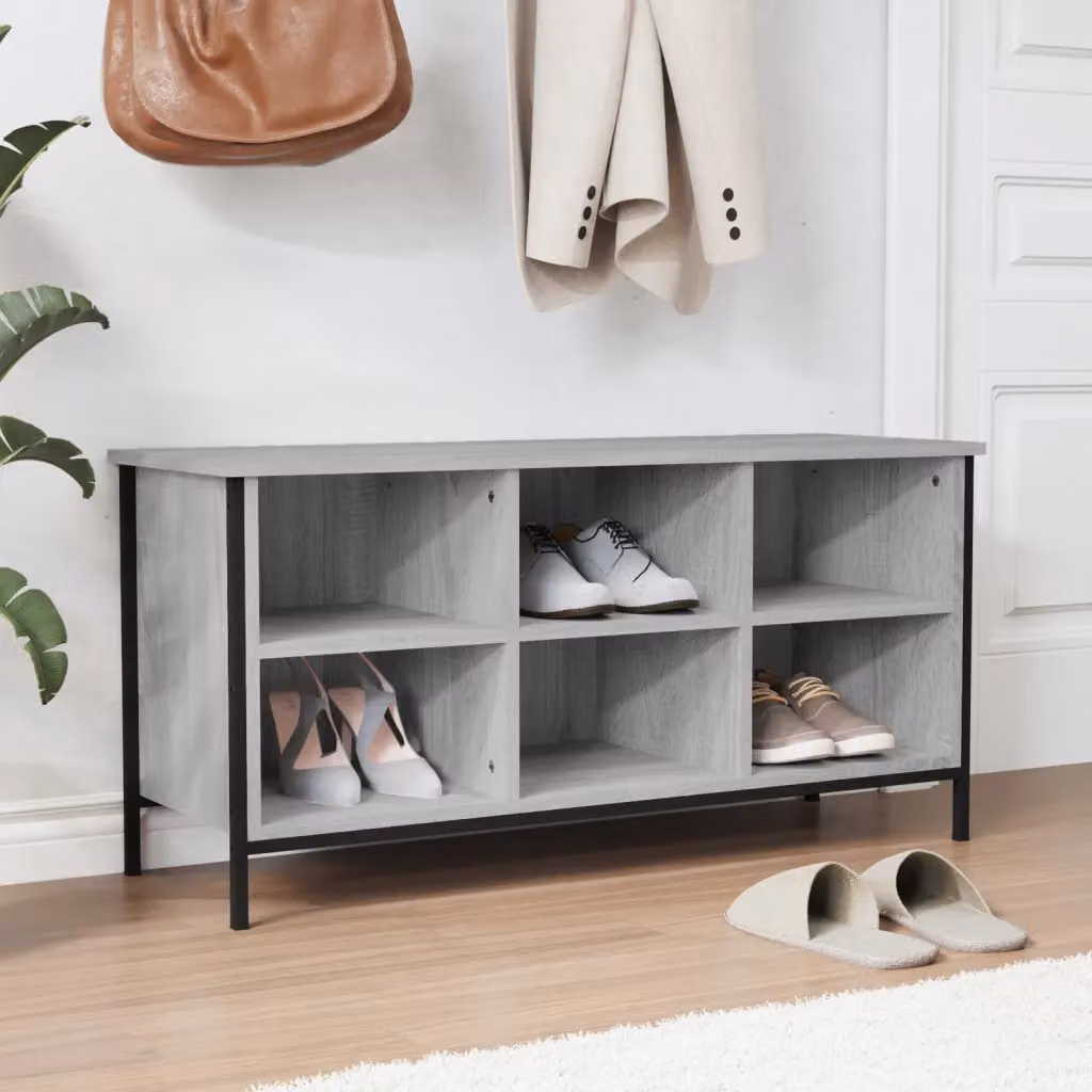 Mobile porta scarpe vidaXL in stile industrial, colore grigio, con ripiani interni e ante con scaffale aperto