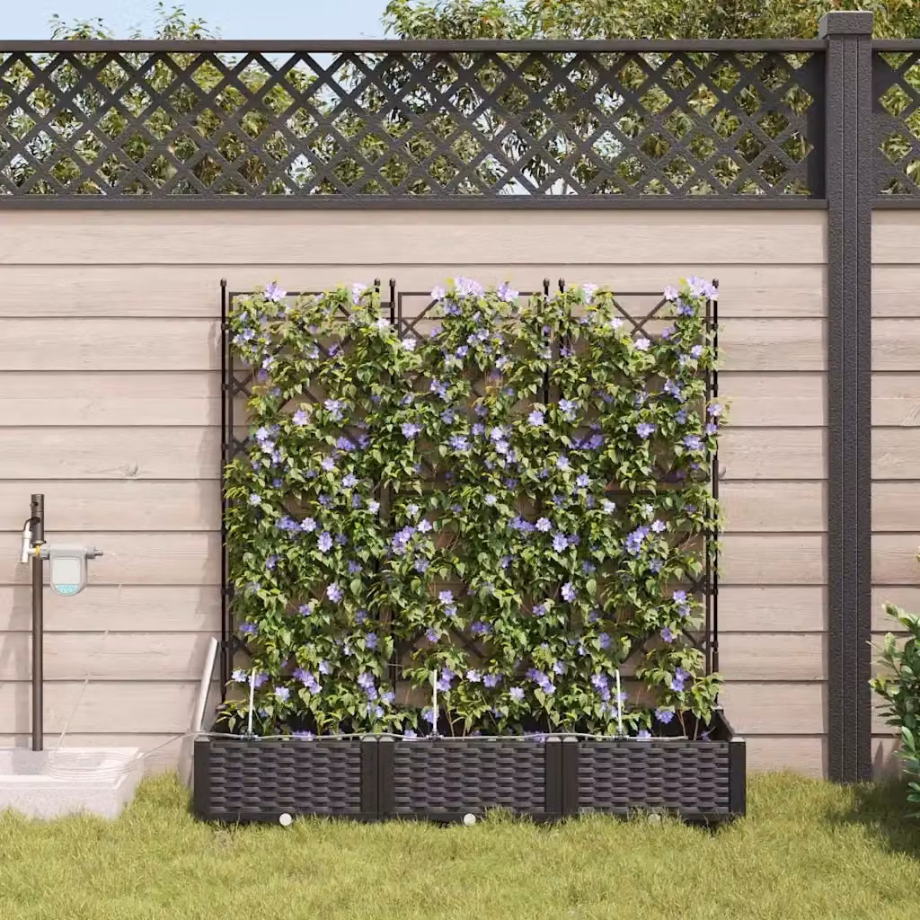 Set di 3 fioriere da giardino in plastica e acciaio inox colore nero L: 120 cm, P: 40 cm, H: 126 cm – 2