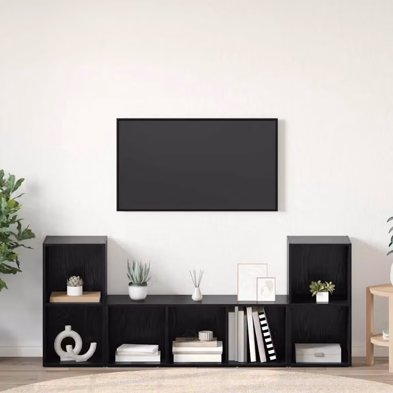 Set mobile TV moderno vidaXL in 3 pezzi, colore nero, in legno MDF per soggiorno