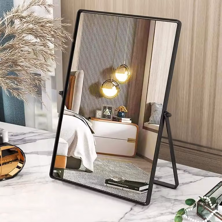 Specchio da tavolo, dimensioni 30 x 22 cm, cornice in metallo, forma rettangolare, ideale per la camera da letto
