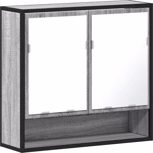 Armadietto a specchio da parete 65 x 20 x 60 cm design pulito moderno portaoggetti per bagno in legno grigio 02_0049654