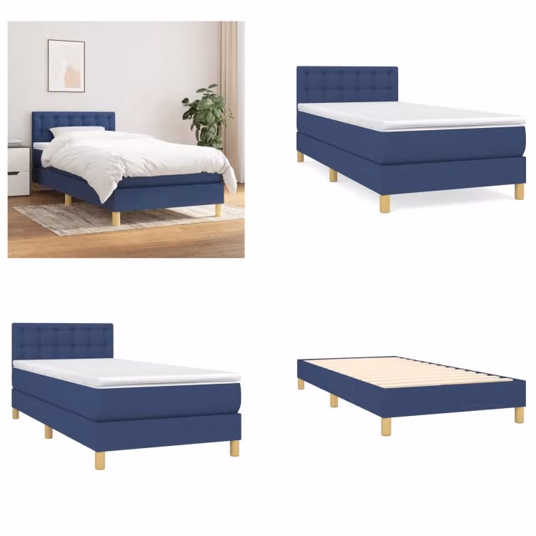 vidaXL Letto a molle con materasso blu 80x200 cm in tessuto - Letto a molle - Boxspringbetten - Bett - Schlafzimmermöbel
