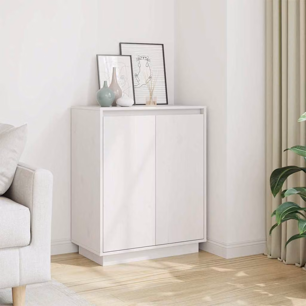 vidaXL Credenza Bianca in Legno Massello di Pino L: 60 cm, P: 34 cm, H: 75 cm
