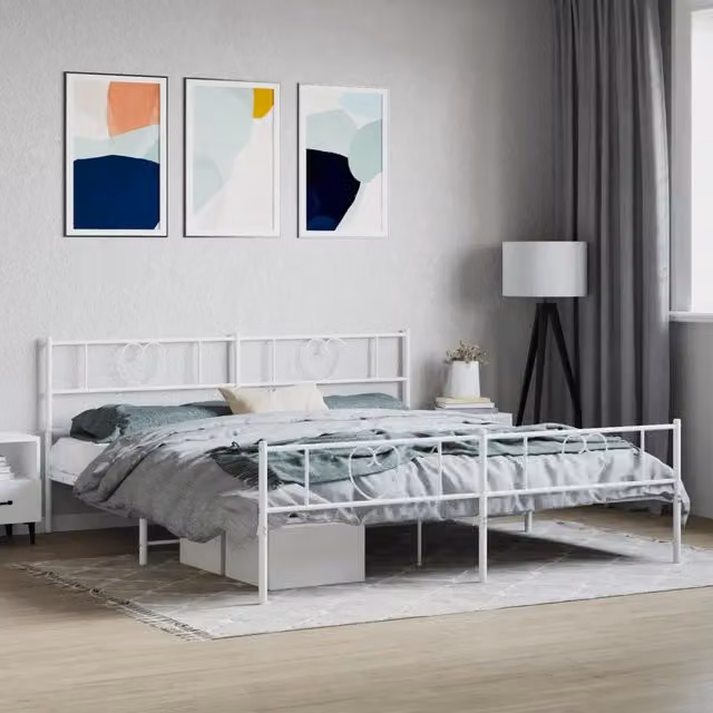 Letto con testiera e pediera in metallo bianco vidaXL L/P/H: 180 x 200 x 90 cm