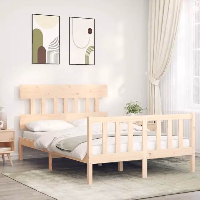 Giroletto vidaXL in legno massello di pino naturale per camera da letto, L/P/H: 200 x 140 x 145,5 cm
