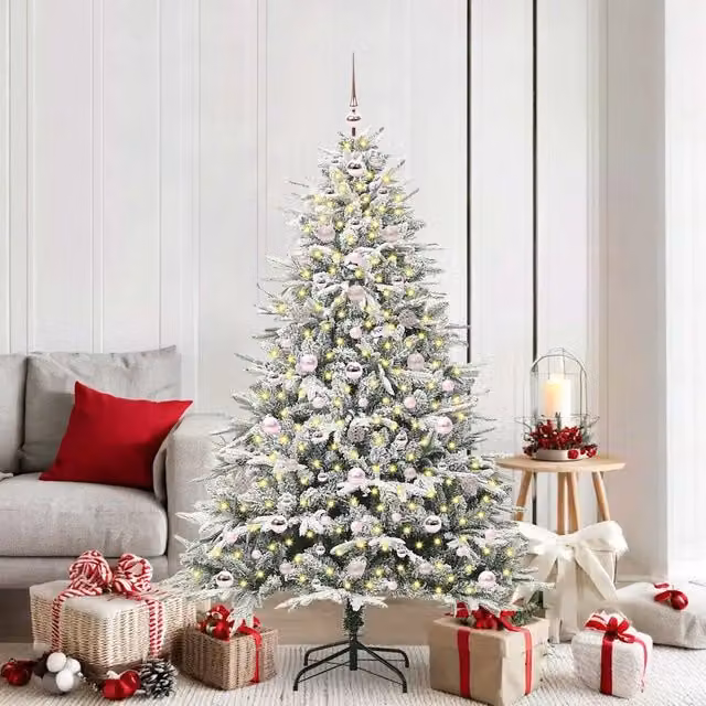Albero di Natale artificiale moderno verde vidaXL con luci LED bianco caldo e set di palline in PVC e metallo