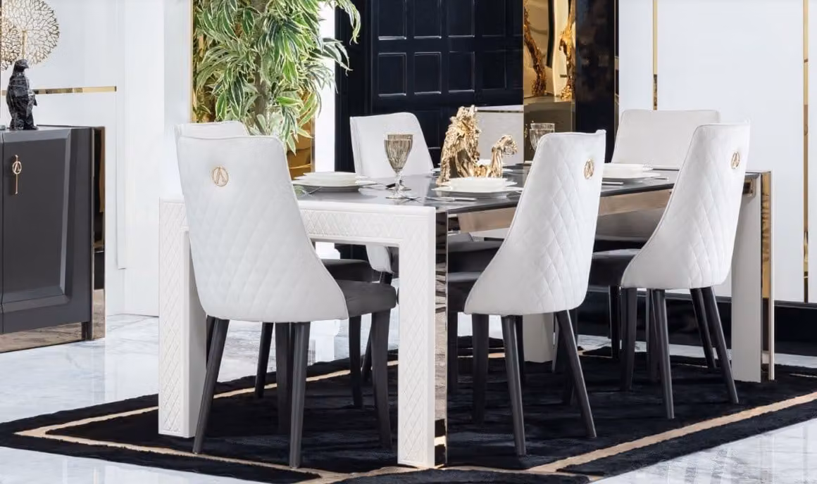 Design Tavoli Sala da pranzo Mobili italiani Tavolo Poltrona 6x Sedie Nuovo