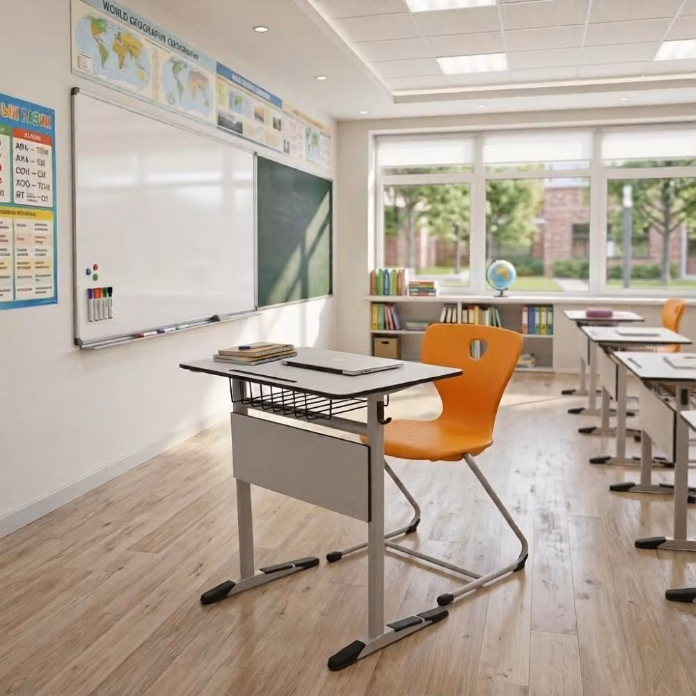 Set per la scuola dal design elegante: scrivania scolastica raffinata, sedia esclusiva in legno di noce