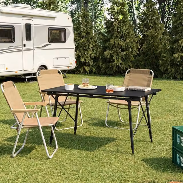 Tavolo da campeggio pieghevole regolabile in altezza REDOM in metallo nero L: 120 cm, P: 68,5 cm