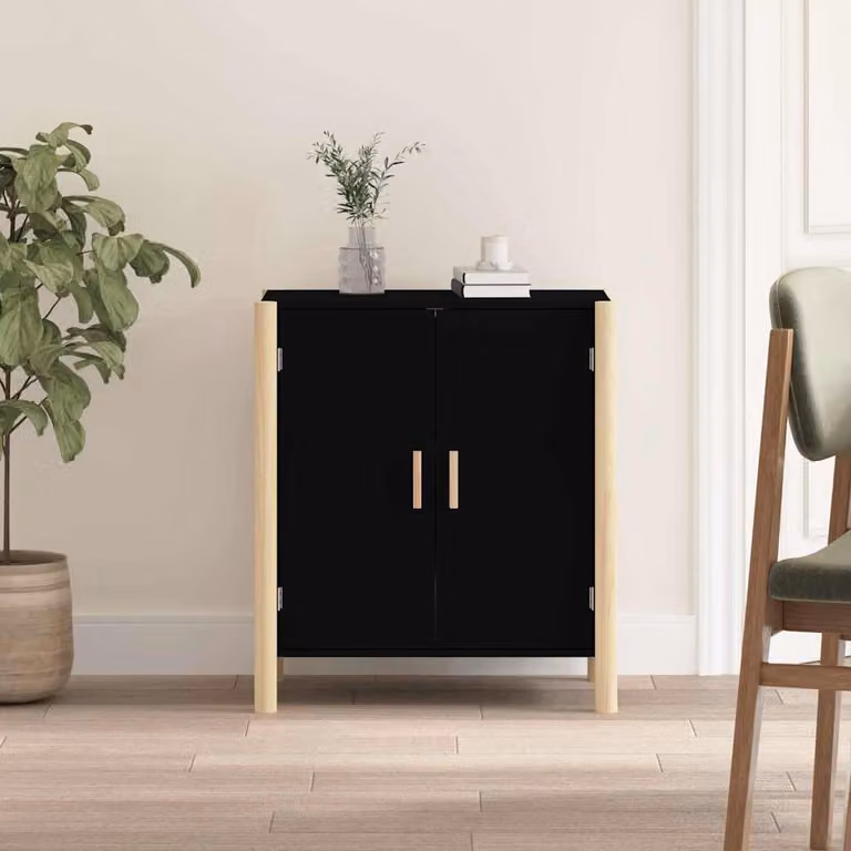 Credenza nera vidaXL in legno multistrato e MDF, stile classico, L: 62 cm, P: 38 cm, H: 70 cm