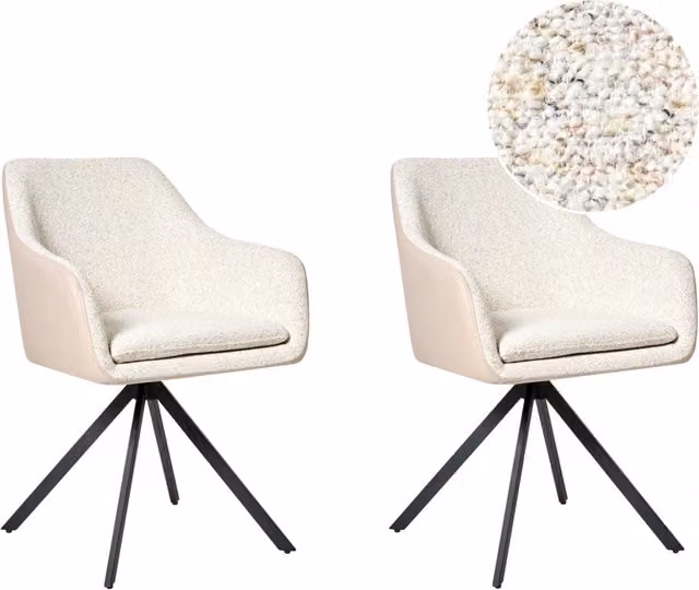 Set di 2 sedie in bouclé beige chiaro e gambe in metallo in ecopelle per la sala da pranzo