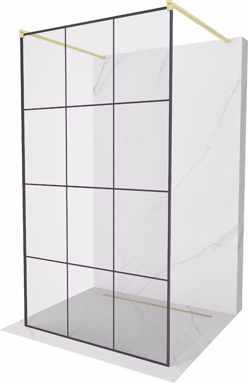 Mexen Kioto Parete doccia autoportante 100 x 200 cm, griglia nera 8 mm, oro spazzolato - 800-100-002-55-77