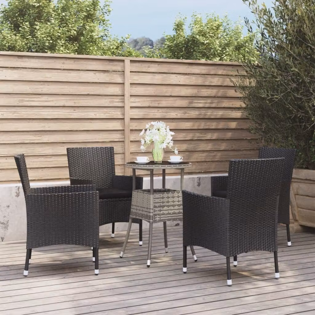 Maison Exclusive - Set da giardino bistrot 5 pezzi con cuscini in polyrattan nero