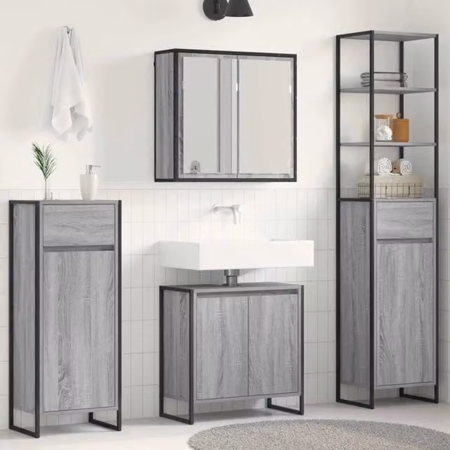Set di mobili per il bagno 4 pz Grigio Sonoma 3403055