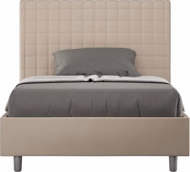 BS COM Letto una piazza e mezza con rete imbottito 130x200 similpelle tortora