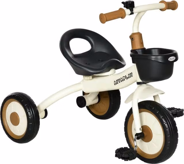 Triciclo per bambini AIYAPLAY con seduta regolabile e campanello, Bianco, L 70.5 x P 50 x H 58 cm