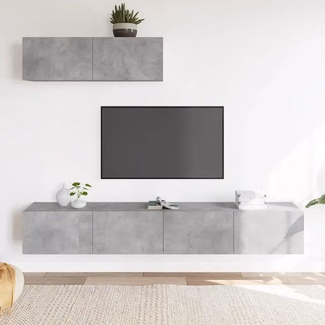 Set di mobili porta TV da soggiorno vidaXL in legno multistrato grigio, composto da 3 pezzi con design a parete