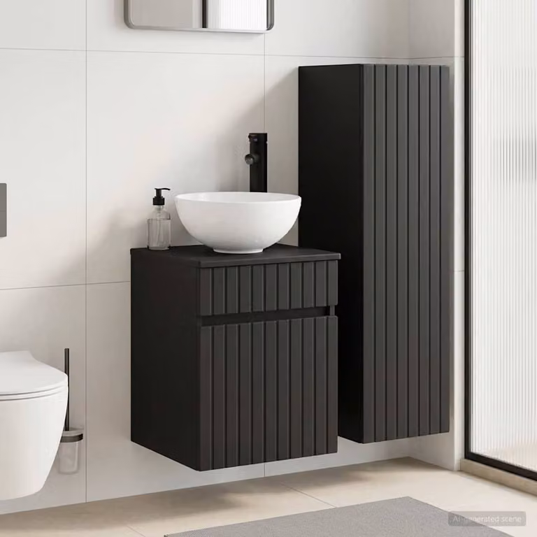 Set di mobili per il bagno vidaXL composto da 2 pezzi in legno nero opaco, include mobile lavabo e pensile, L/P/H: 33 x 34,5 x 100 cm