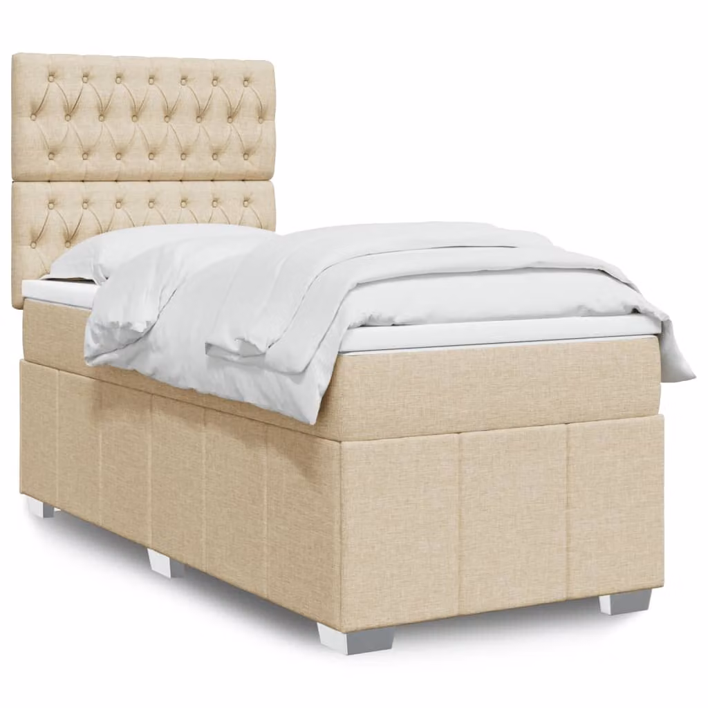 vidaXL Giroletto a Molle con Materasso in Tessuto Crema e Bianco, L/P/H: 90 x 200 cm