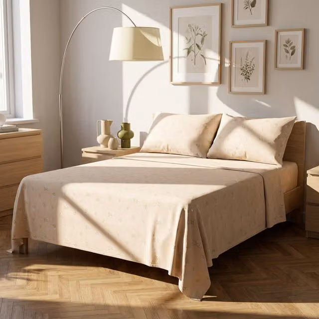 Completo letto matrimoniale fiorellini beige